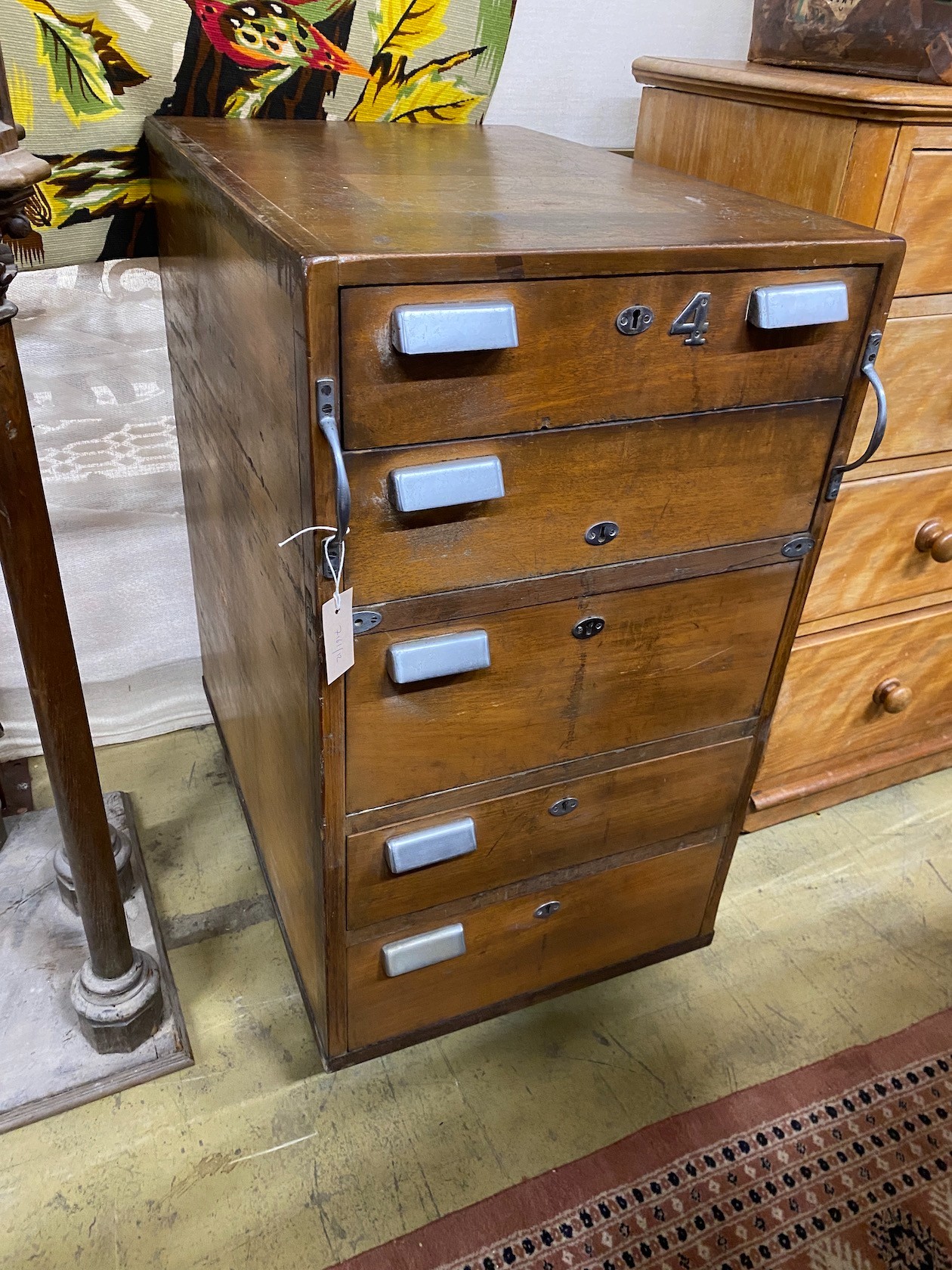 A mid century industrial style chrome mounted five drawer chest, width 49cm, depth 76cm, height 94cm